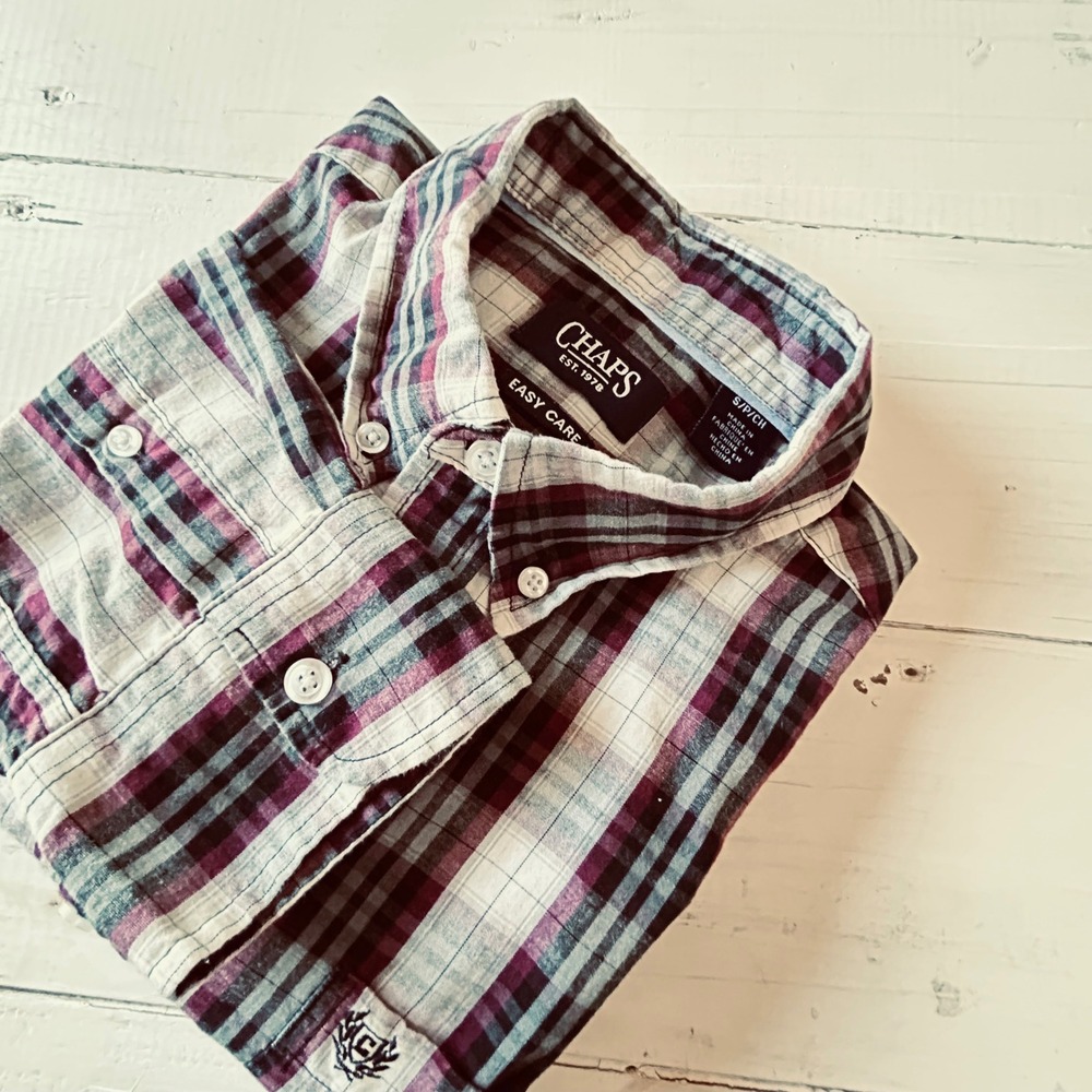 Mens Chaps Easy Care Plaid Button Down Long Sleeve Casual Shirt Small